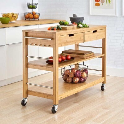 TRI 48” Bamboo Kitchen Cart with Drawers