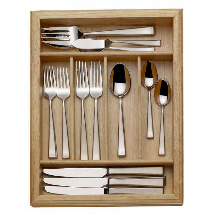 Mikasa Essex Satin 65-Piece Stainless Steel Flatware Set with Wood Caddy Mikasa Essex Satin 65-Piece Stainless Steel Flatware Set with Wood Caddy
