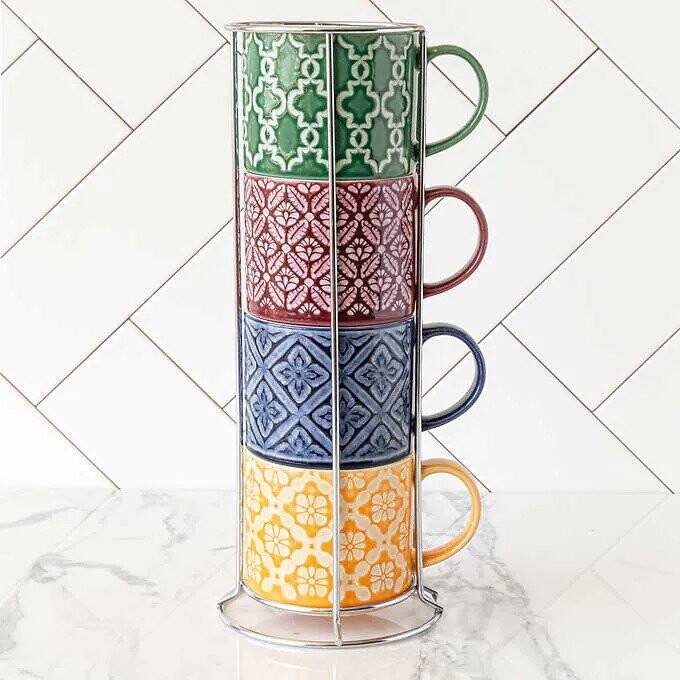 Overandback Stacking Mugs with Rack Set