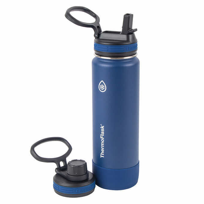 ThermoFlask Straw and Spout 24oz Stainless Steel Insulated Bottle ThermoFlask Straw and Spout 24oz Stainless Steel Insulated Bottle, Color: Blue