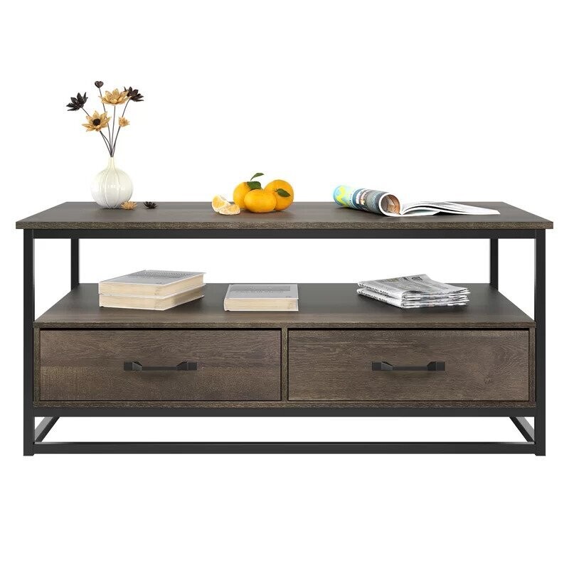 Southside Frame Coffee Table with Storage, Color: Dark Brown