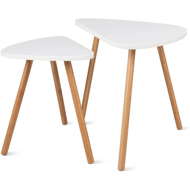 Elegant 3 Legs Double Nesting Coffee Table, Color: White