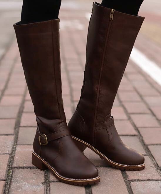 Buckle-Accent Dual-Zip Knee-High Boot