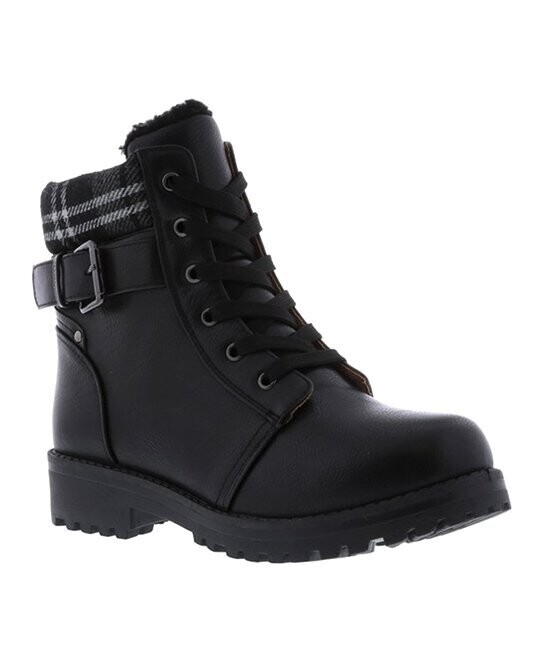 Plaid Park City Buckle Combat Boot, Color: Black