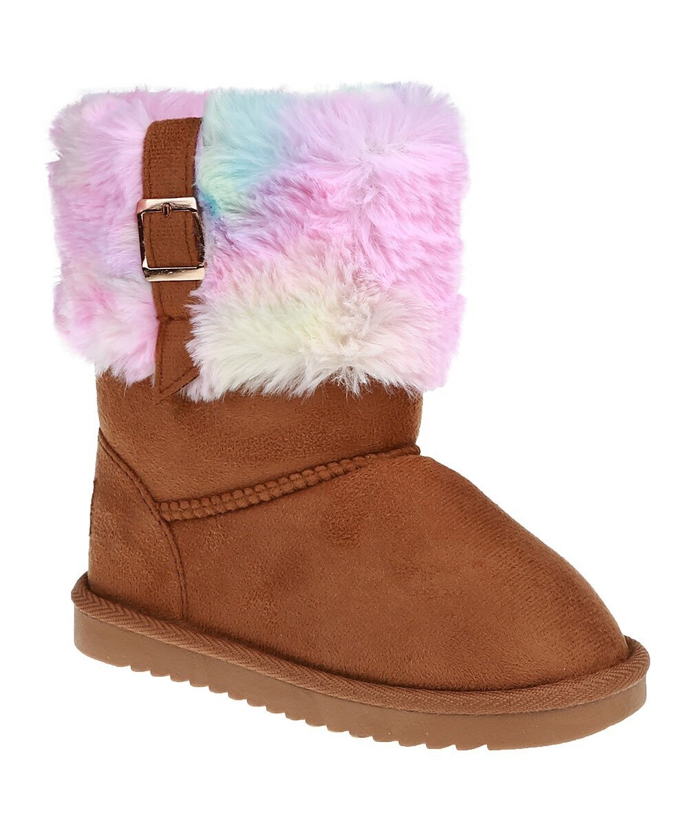 Rainbow Faux Fur-Trim Logo Boot Rainbow Faux Fur-Trim Logo Boot, Color: Light Brown