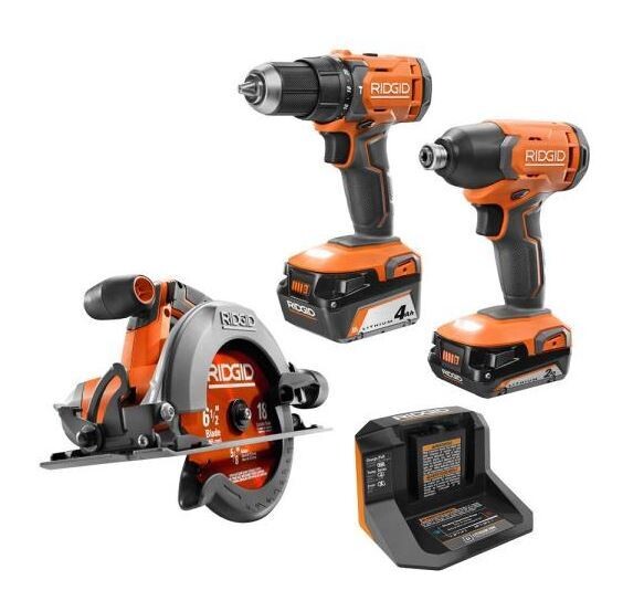 18V Cordless 3- Tool Combo Kit with 4.0 Ah Battery, 2.0 Ah Battery, Charger, and Tool Bag