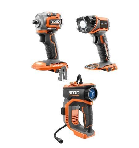 18V Lithium-Ion Brushless Cordless 3/8 in. Impact Wrench, Torch Light, and High Pressure Inflator Kit (Tools Only)