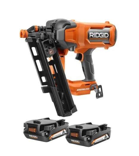18V Lithium-Ion Brushless Cordless 21° 3-1/2 in. Framing Nailer with 18V Compact Lithium-Ion 2.0 Ah Battery 2-Pack