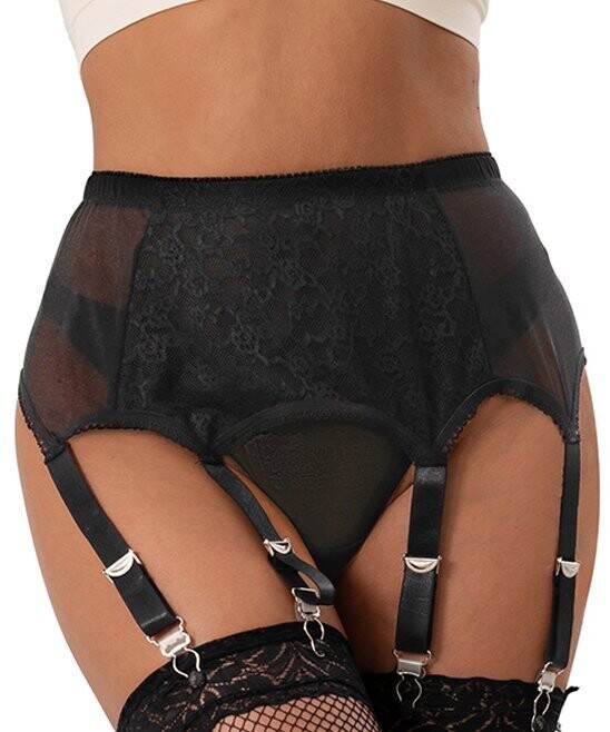 Black Lace Sheer-Panel Garter Belt - Women & Plus