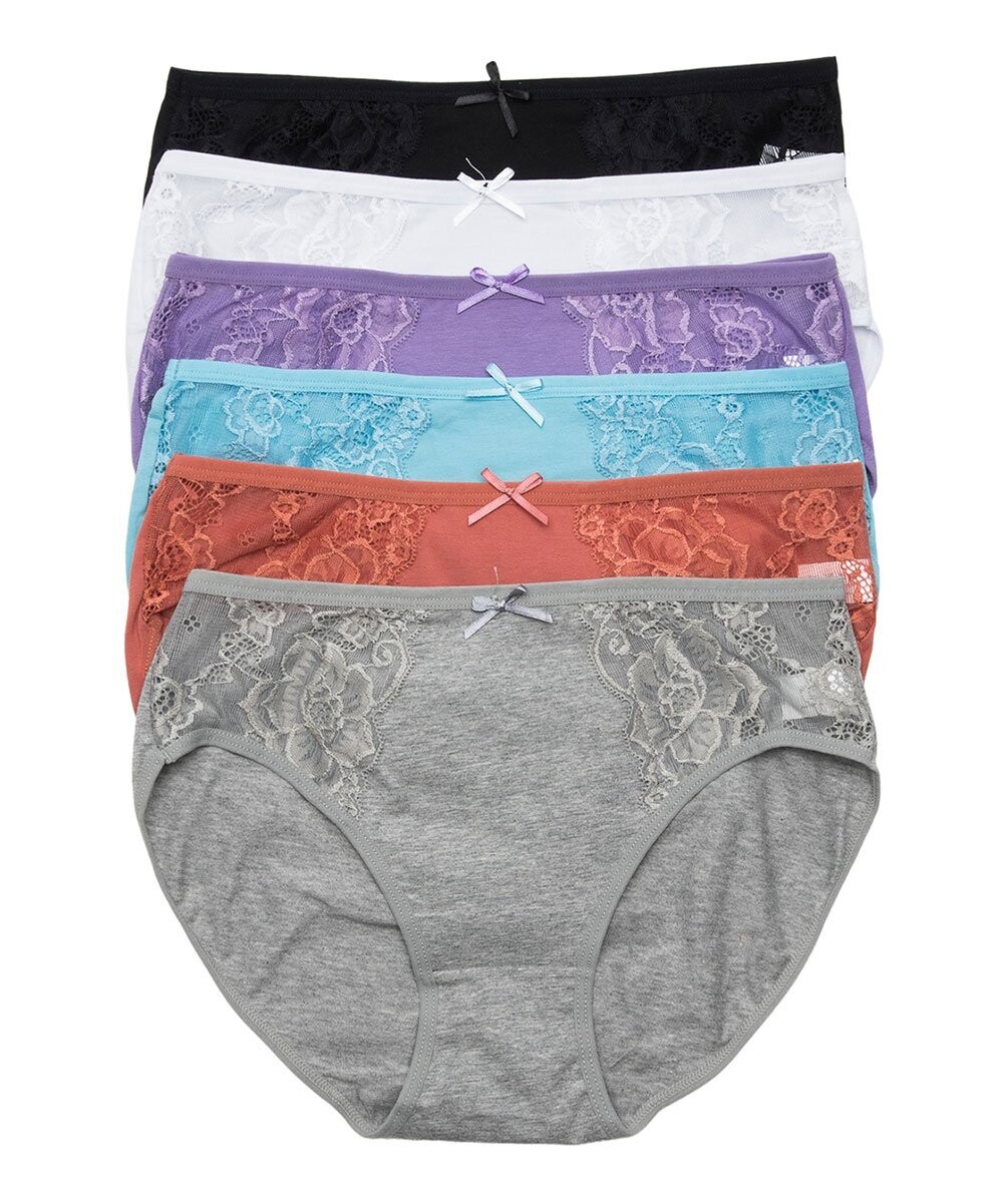 Gray & Purple Lace-Accent Cotton Briefs Set Gray & Purple Lace-Accent Cotton Briefs Set