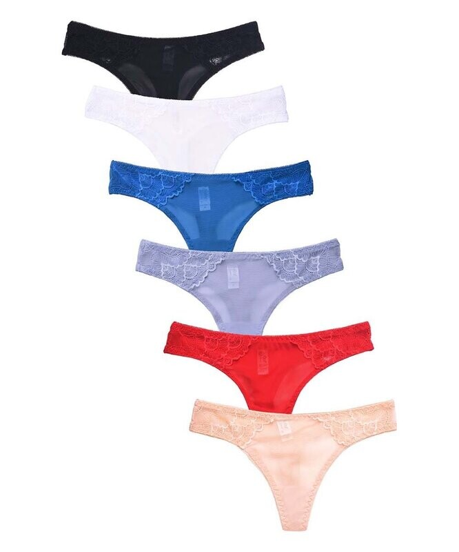 Deep Blue & Sand Lace-Acccent Thong Set - Women