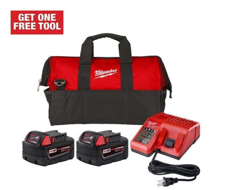 M18 18-Volt Lithium-Ion XC Starter Kit with (2) 5.0Ah Batteries, Charger & Contractor Bag