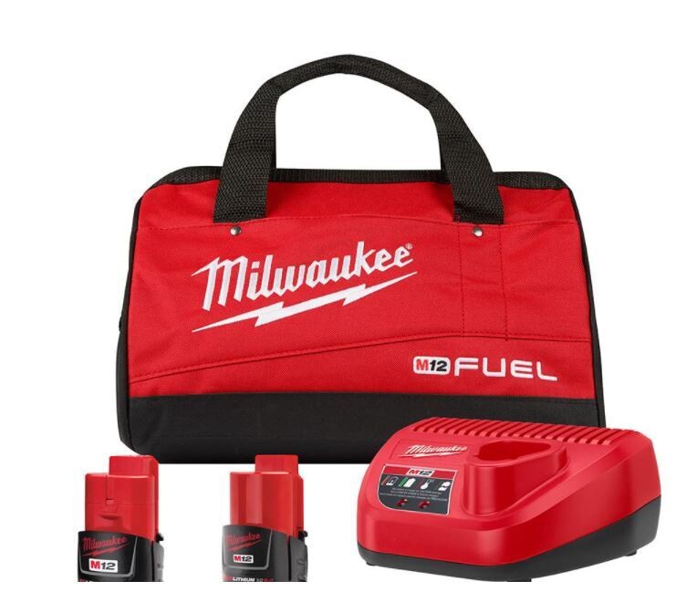 M12 12V Lithium-Ion Starter Kit with One 6.0 Ah and One 3.0 Ah Battery, Charger and Contractor Bag