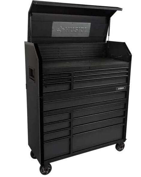 Industrial 52 in. W x 21.5 in. D 15-Drawer Tool Chest and Rolling Cabinet Combo with LED Light in Matte Black