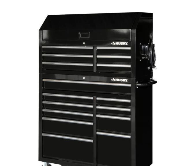 Husky 41 in. x 24.5 in D 16-Drawer Gloss Black Tool Chest and Cabinet Combo