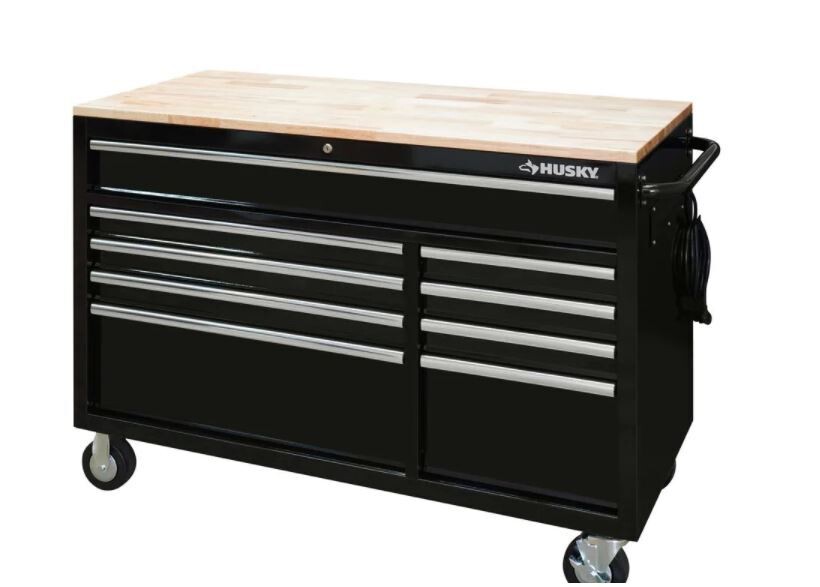 Husky 52 in. W 9-Drawer, Deep Tool Chest Mobile Workbench in Gloss Black Husky 52 in. W 9-Drawer, Deep Tool Chest Mobile Workbench in Gloss Black