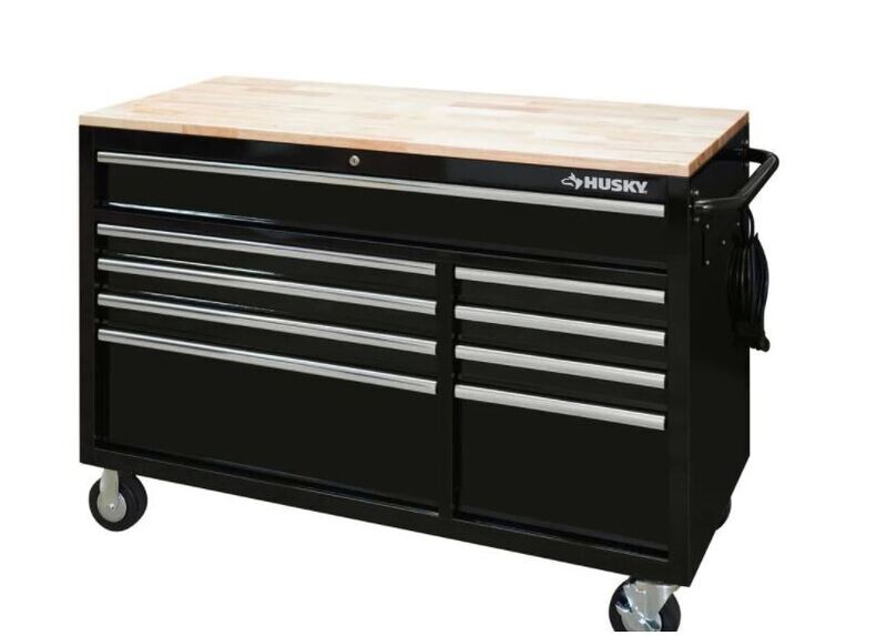 Husky 52 in. W 9-Drawer, Deep Tool Chest Mobile Workbench in Gloss Black