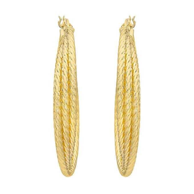 18kt Yellow Gold Textured Hoop Earrings