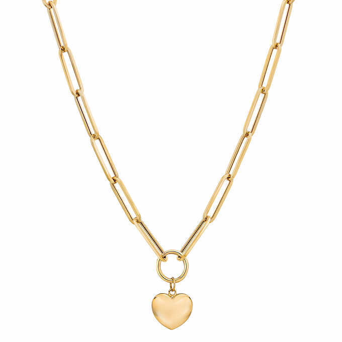 14kt Yellow Gold Paperclip Necklace with Heart Charm