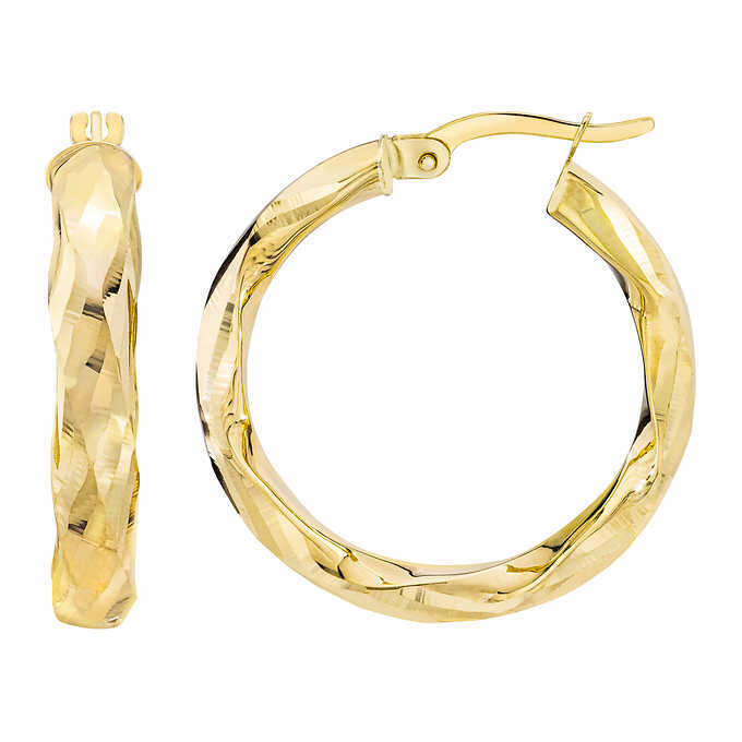 14kt Gold Diamond Cut Hoop Earrings