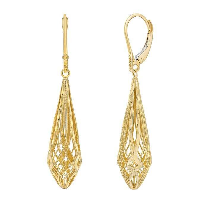 14kt Gold Filigree Teardrop Dangle Earrings