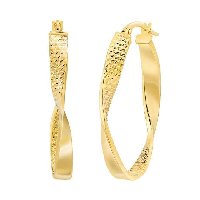 14kt Gold Twisted Oval Hoop Earrings
