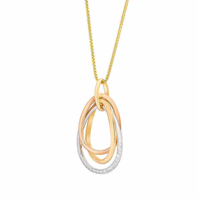 14kt Tri-Color Gold Interlocking Teardrop Pendant