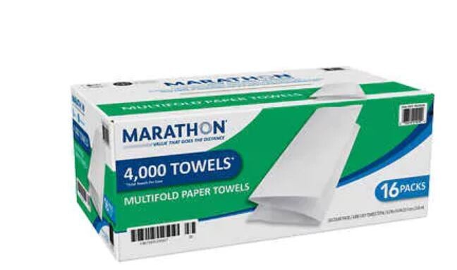 Marathon 1-Ply Multifold Paper Towels, White, 4000 ct