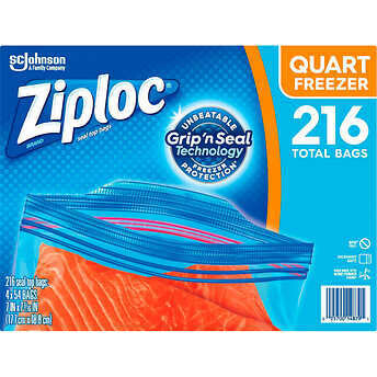 Ziploc Freezer Bags, Quart, 216 ct Ziploc Freezer Bags, Quart, 216 ct
