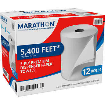Marathon Dispenser Roll Towels, Non-perforated, 7.8" x 450', White, 12 ct