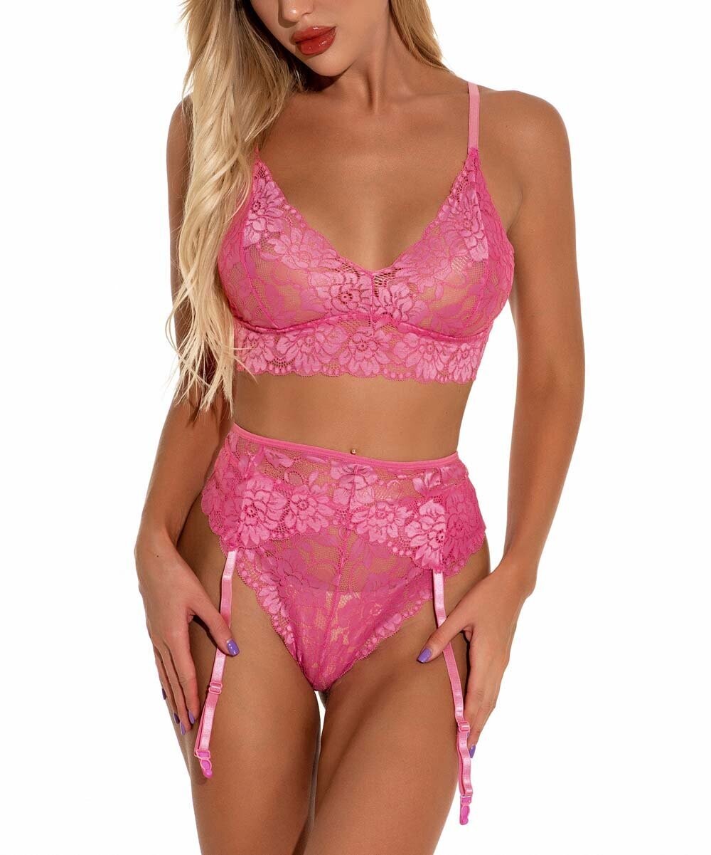 Pink Lace Longline Bra Set Pink Lace Longline Bra Set