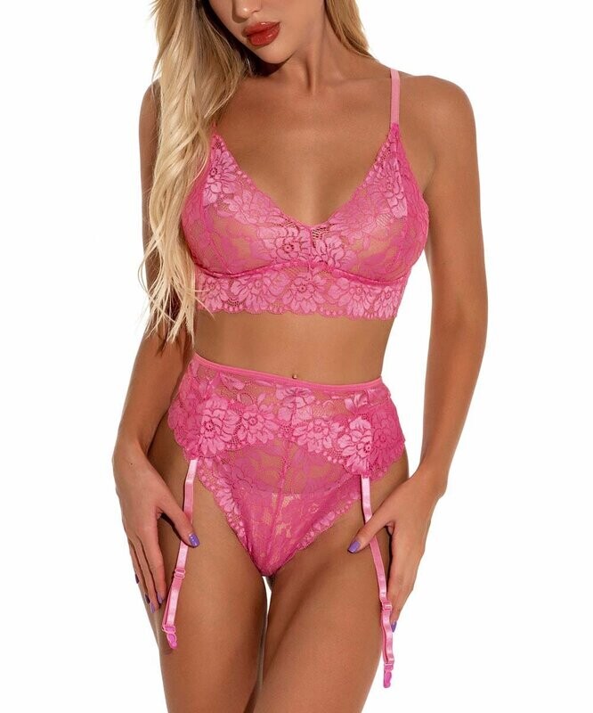 Pink Lace Longline Bra Set