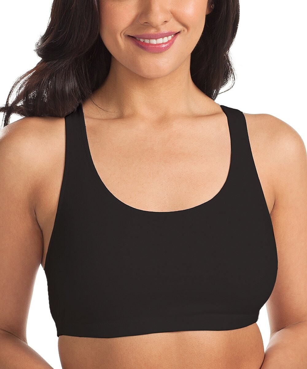 Cotton Racerback Sports Bra - Plus Too Cotton Racerback Sports Bra - Plus Too, Color: Black