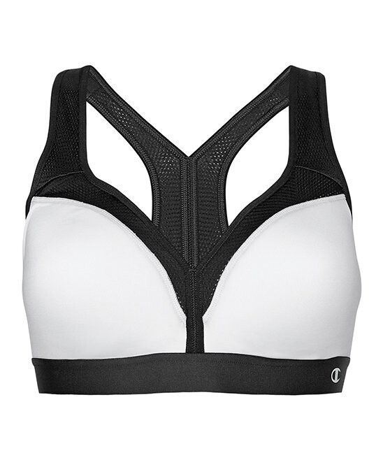 White & Black Mesh-Accent The Curvy Racerback Sports Bra