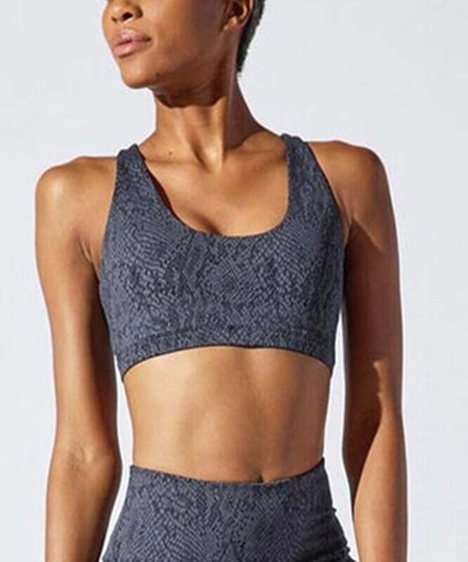 Black & Charcoal Snake-Print Exert Sports Bra - Plus Too
