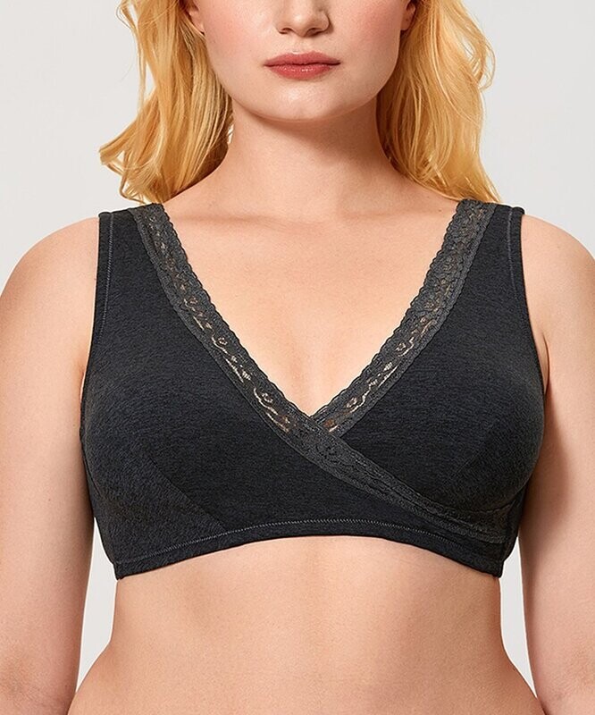 Lace-Trim Full-Fit Wireless Surplice U-Back Bra - Plus Too