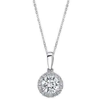 Round Brilliant 0.36 ctw VS2 Clarity, I Color Diamond 14kt White Gold Halo Pendant