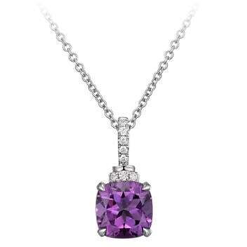 Amethyst and Diamond 14kt White Gold Pendant