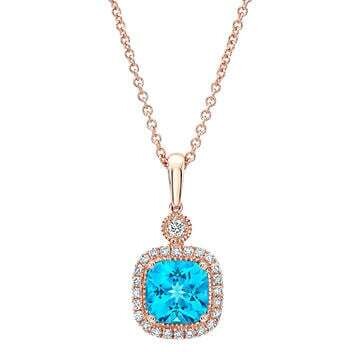 Blue Topaz and Diamond 14kt Rose Gold Pendant