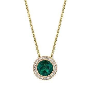 Lab Emerald and Diamond 14kt Yellow Gold Pendant Lab Emerald and Diamond 14kt Yellow Gold Pendant