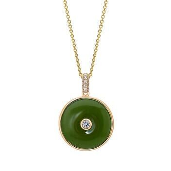 Nephrite Jade Green and 14kt Yellow Gold Pendant Necklace