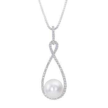 Freshwater Cultured 9.5mm Pearl & Diamond 14kt White Gold Pendant