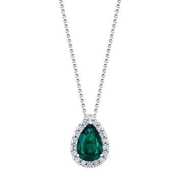Lab Created Emerald and Diamond 14kt White Gold Pendant