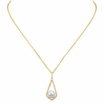Freshwater Cultured 9-9.5mm Pearl & Diamond 14kt Yellow Gold Pendant