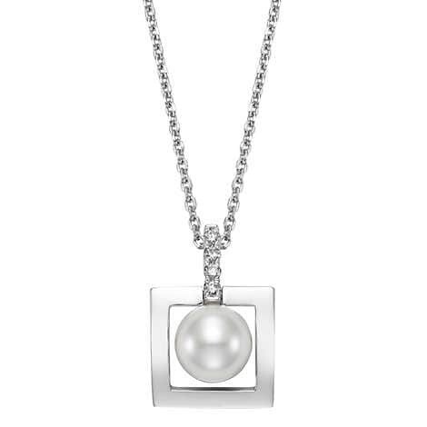 Freshwater Cultured 8-8.5mm Pearl & Diamond 14kt White Gold Pendant