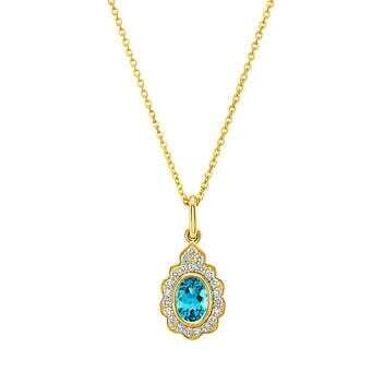 Blue Topaz and Diamond 14kt Yellow Gold Pendant Blue Topaz and Diamond 14kt Yellow Gold Pendant