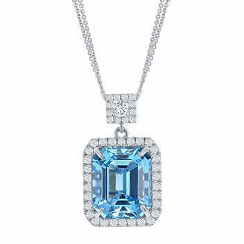 Emerald Cut 6.26 ct Aquamarine & Diamond 18kt White Gold Pendant