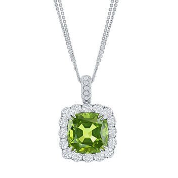 Cushion Cut 6.09 ct Peridot & Diamond 18kt White Gold Pendant
