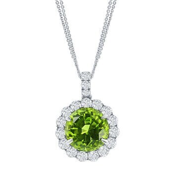 Round Cut 6.85 ct Peridot & Diamond 18kt White Gold Pendant