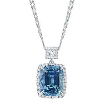 Cushion Cut 6.49 ct Aquamarine & Diamond 18kt White Gold Pendant
